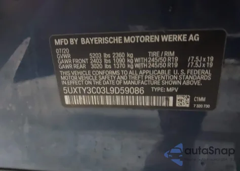2020 BMW X3 Sdrive30I from USA, damaged, VIN 5UXTY3C03L9D59086
